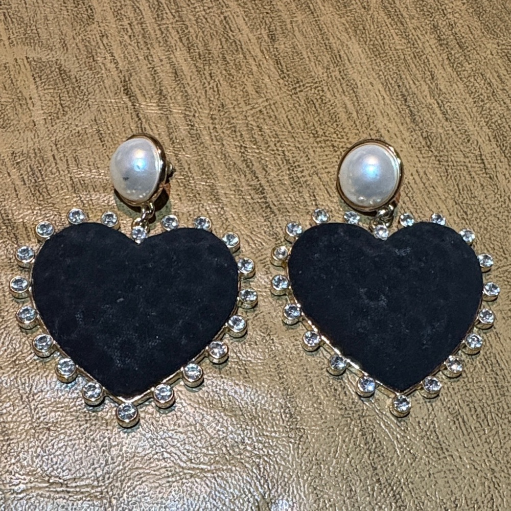BaubleBar Black Heart Earrings with Pearl and Silver Accents